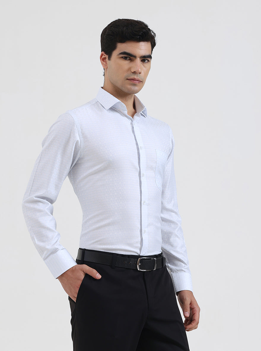 Sky Blue & White Solid Slim Fit Formal Shirt | Greenfibre
