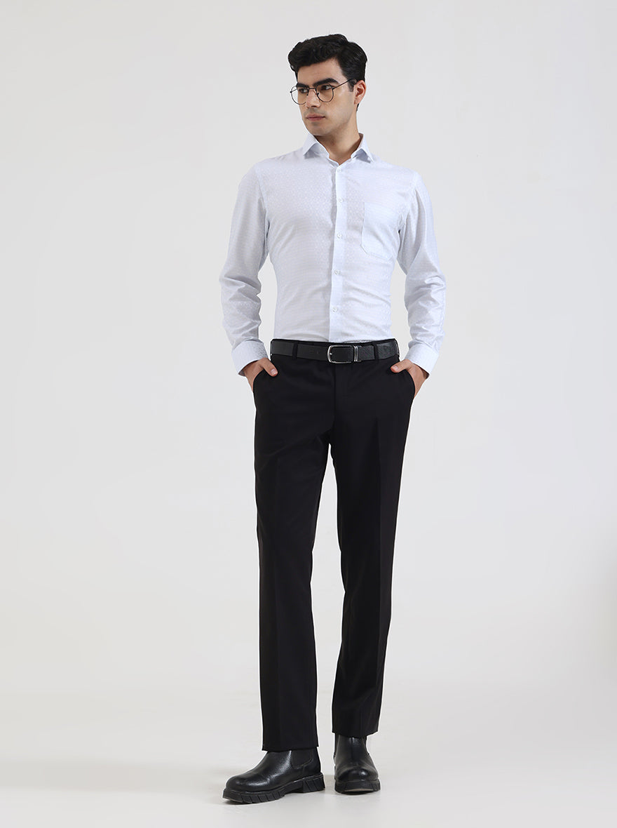 Sky Blue & White Solid Slim Fit Formal Shirt | Greenfibre