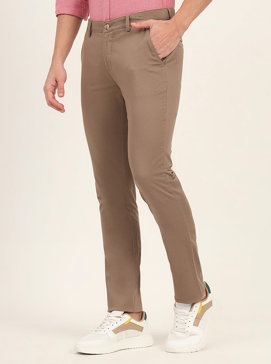 Light Brown Printed Super Slim Fit Casual Trouser | Greenfibre