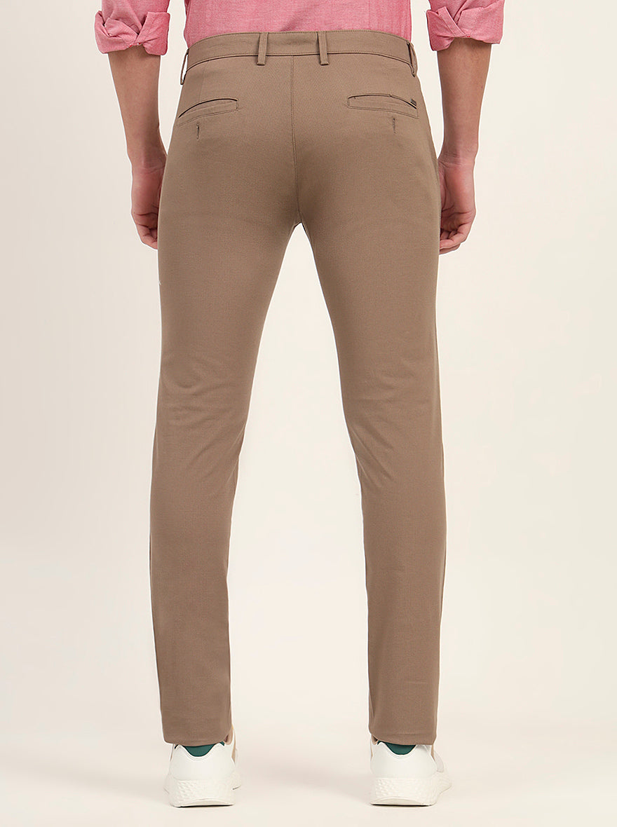 Light Brown Printed Super Slim Fit Casual Trouser | Greenfibre
