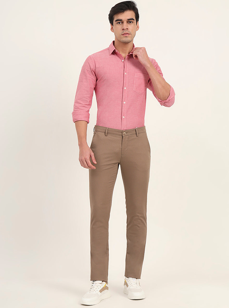 Light Brown Printed Super Slim Fit Casual Trouser | Greenfibre