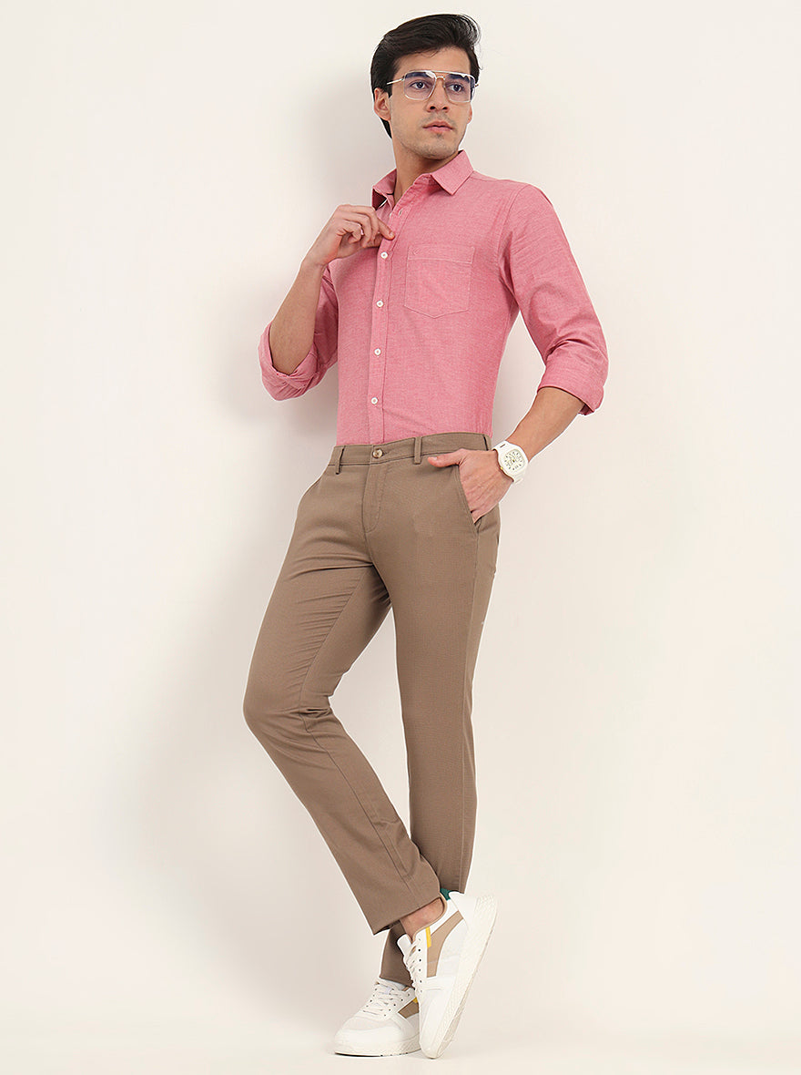 Light Brown Printed Super Slim Fit Casual Trouser | Greenfibre