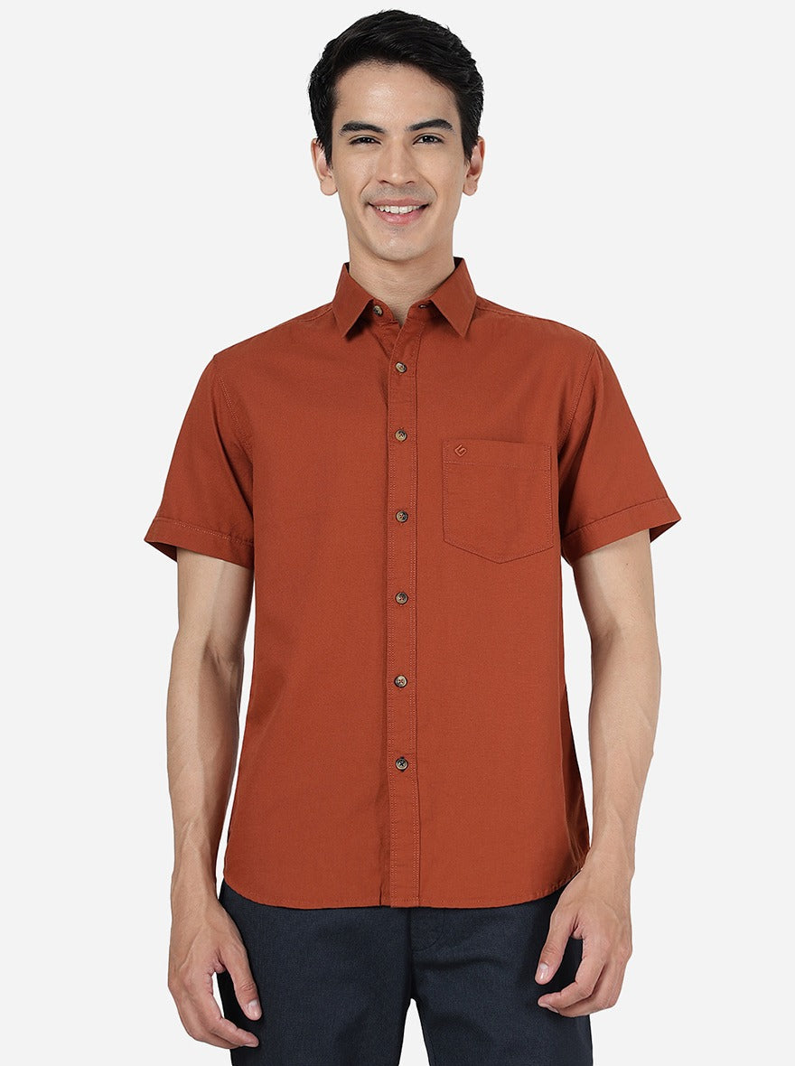 Rust Solid Slim Fit Casual Shirt | Greenfibre