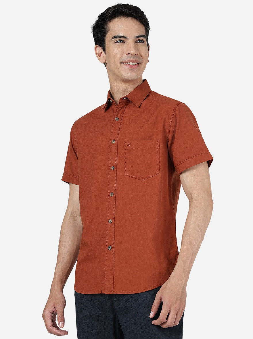 Rust Solid Slim Fit Casual Shirt | Greenfibre