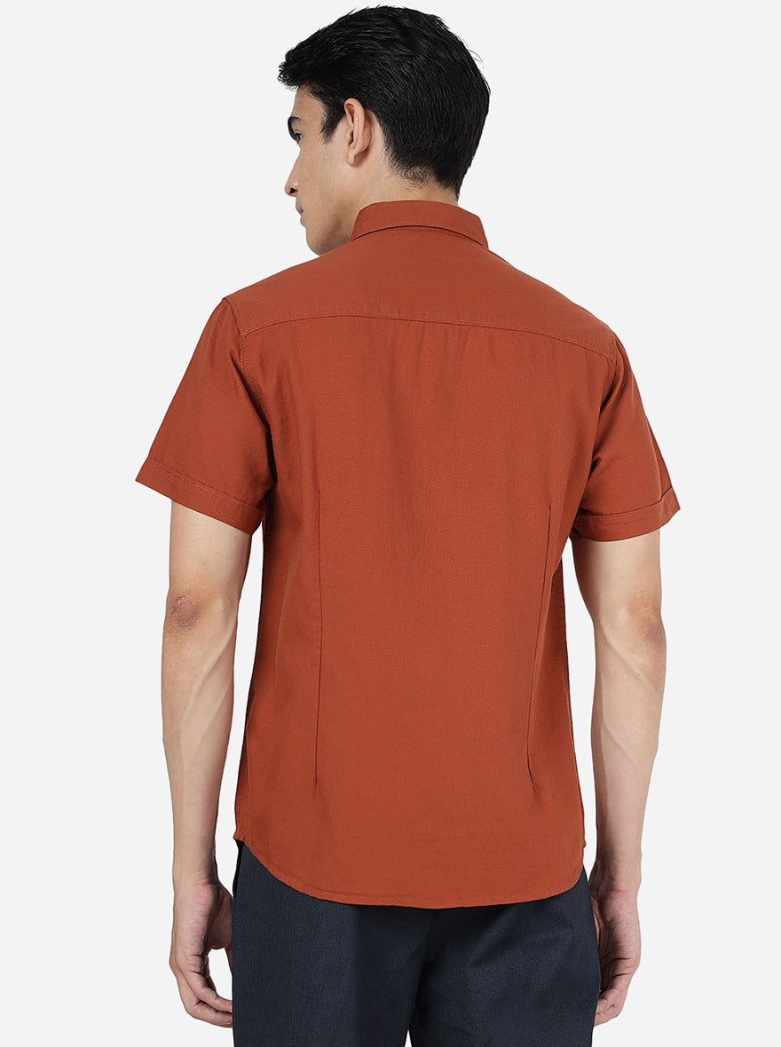 Rust Solid Slim Fit Casual Shirt | Greenfibre