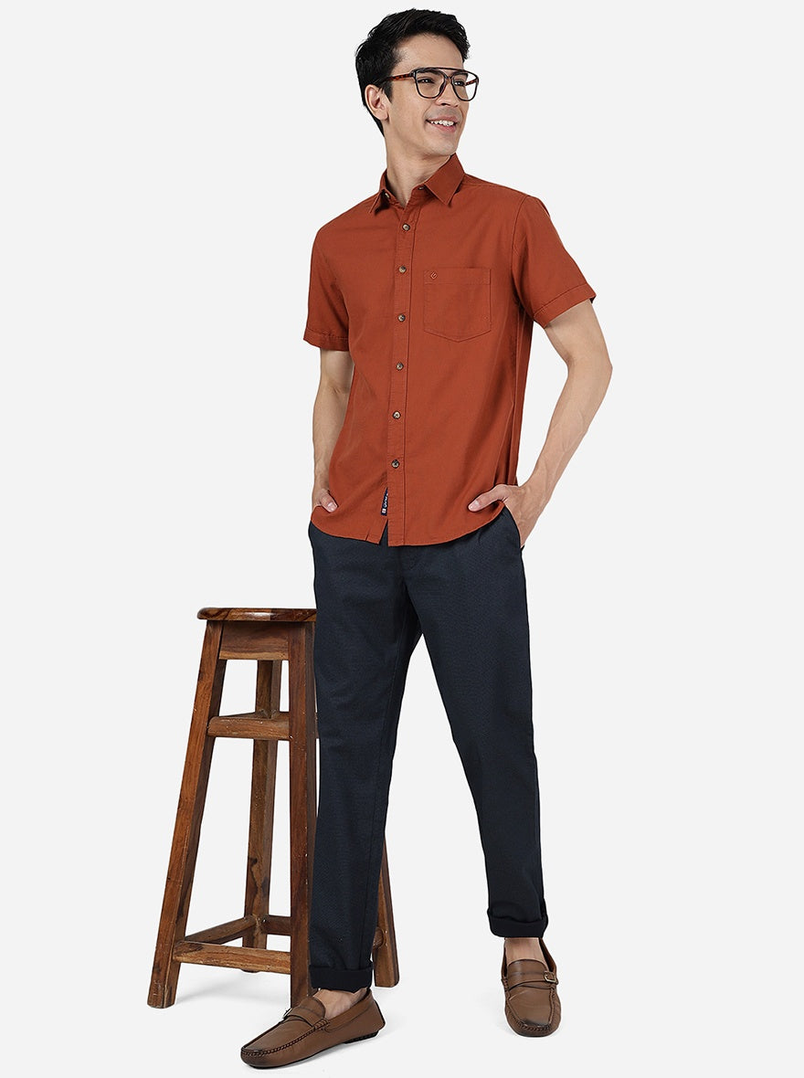 Rust Solid Slim Fit Casual Shirt | Greenfibre