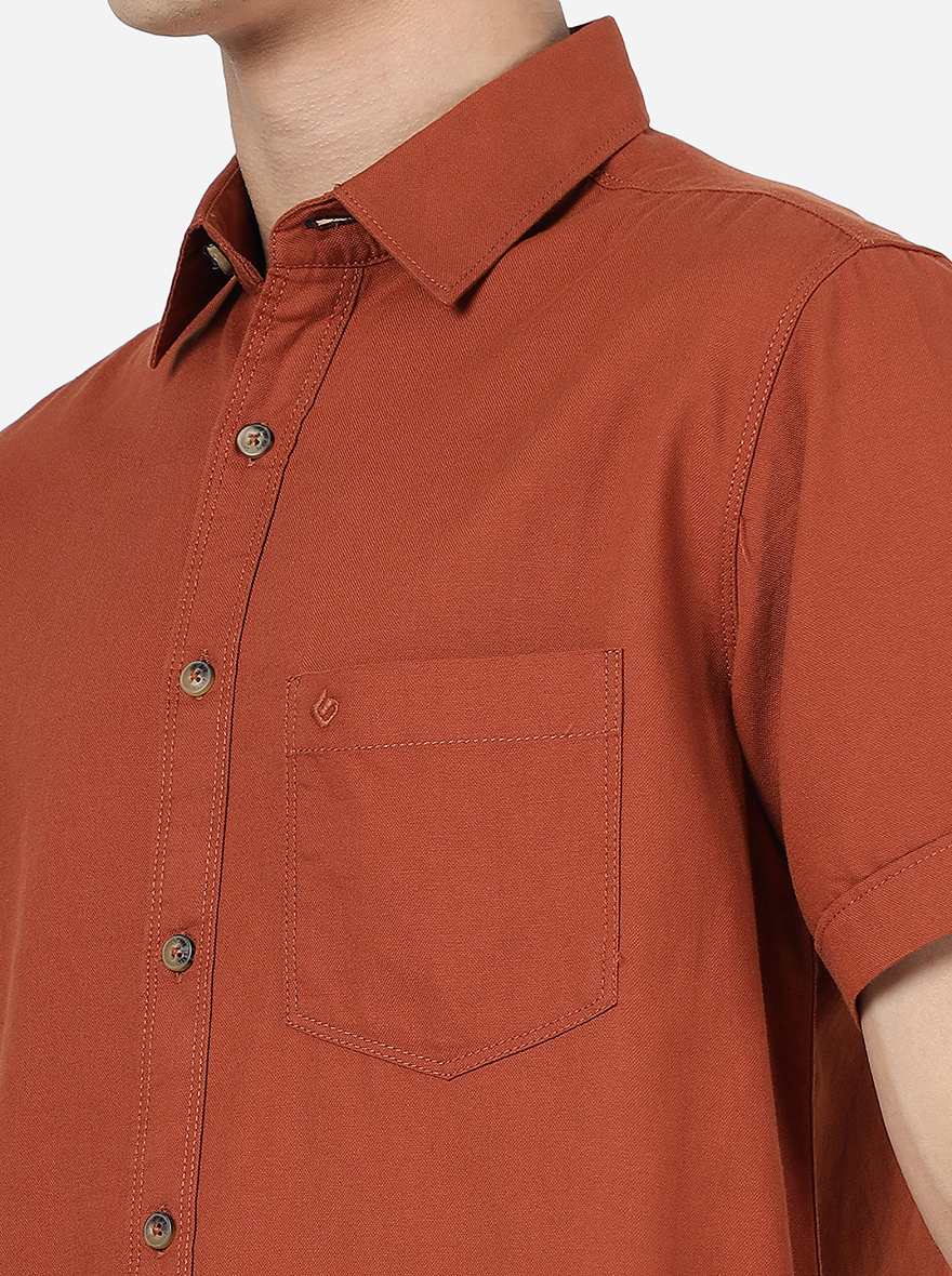 Rust Solid Slim Fit Casual Shirt | Greenfibre