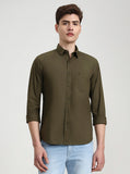 Olive Green Solid Slim Fit Casual Shirt | Greenfibre