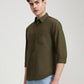 Olive Green Solid Slim Fit Casual Shirt | Greenfibre