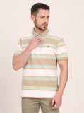 White & Green Striped Slim Fit Polo T-Shirt | JadeBlue