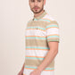 White & Green Striped Slim Fit Polo T-Shirt | JadeBlue