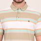 White & Green Striped Slim Fit Polo T-Shirt | JadeBlue