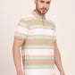 White & Green Striped Slim Fit Polo T-Shirt | JadeBlue