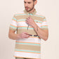 White & Green Striped Slim Fit Polo T-Shirt | JadeBlue