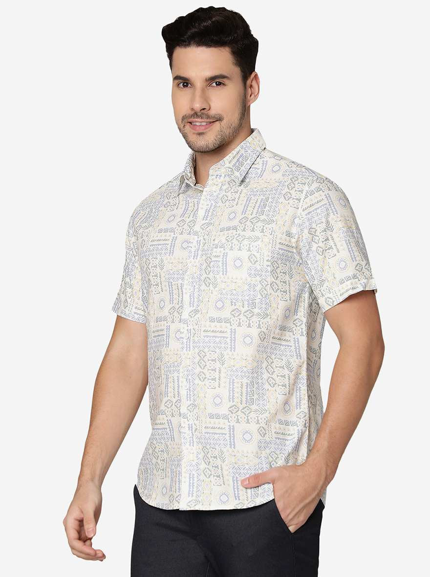 Yellow Printed Slim Fit Casual Shirt | Greenfibre