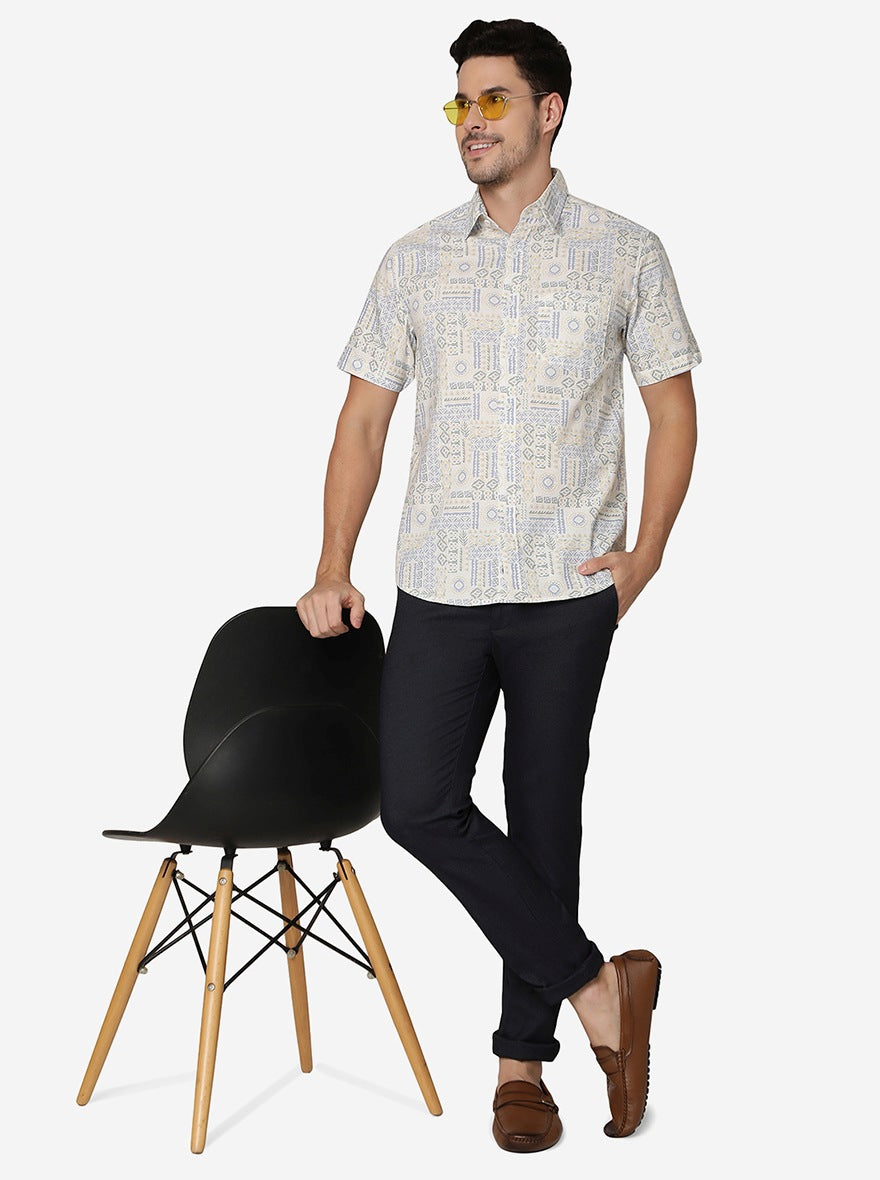 Yellow Printed Slim Fit Casual Shirt | Greenfibre