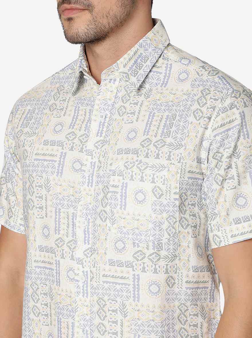 Yellow Printed Slim Fit Casual Shirt | Greenfibre