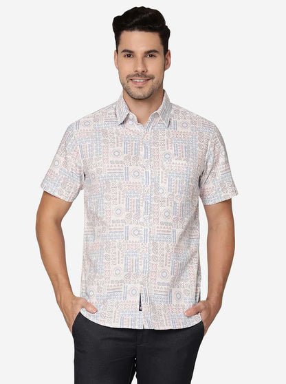 Pink Printed Slim Fit Casual Shirt | Greenfibre