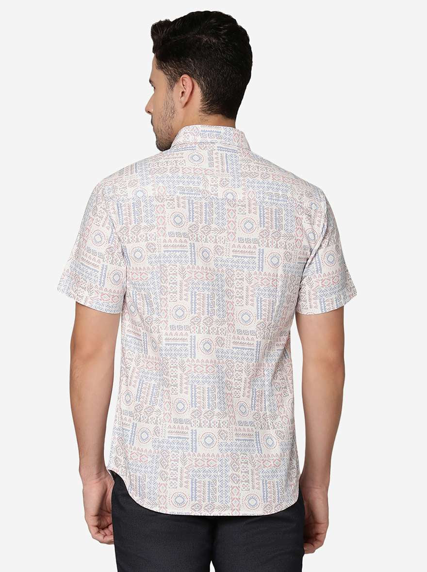 Pink Printed Slim Fit Casual Shirt | Greenfibre