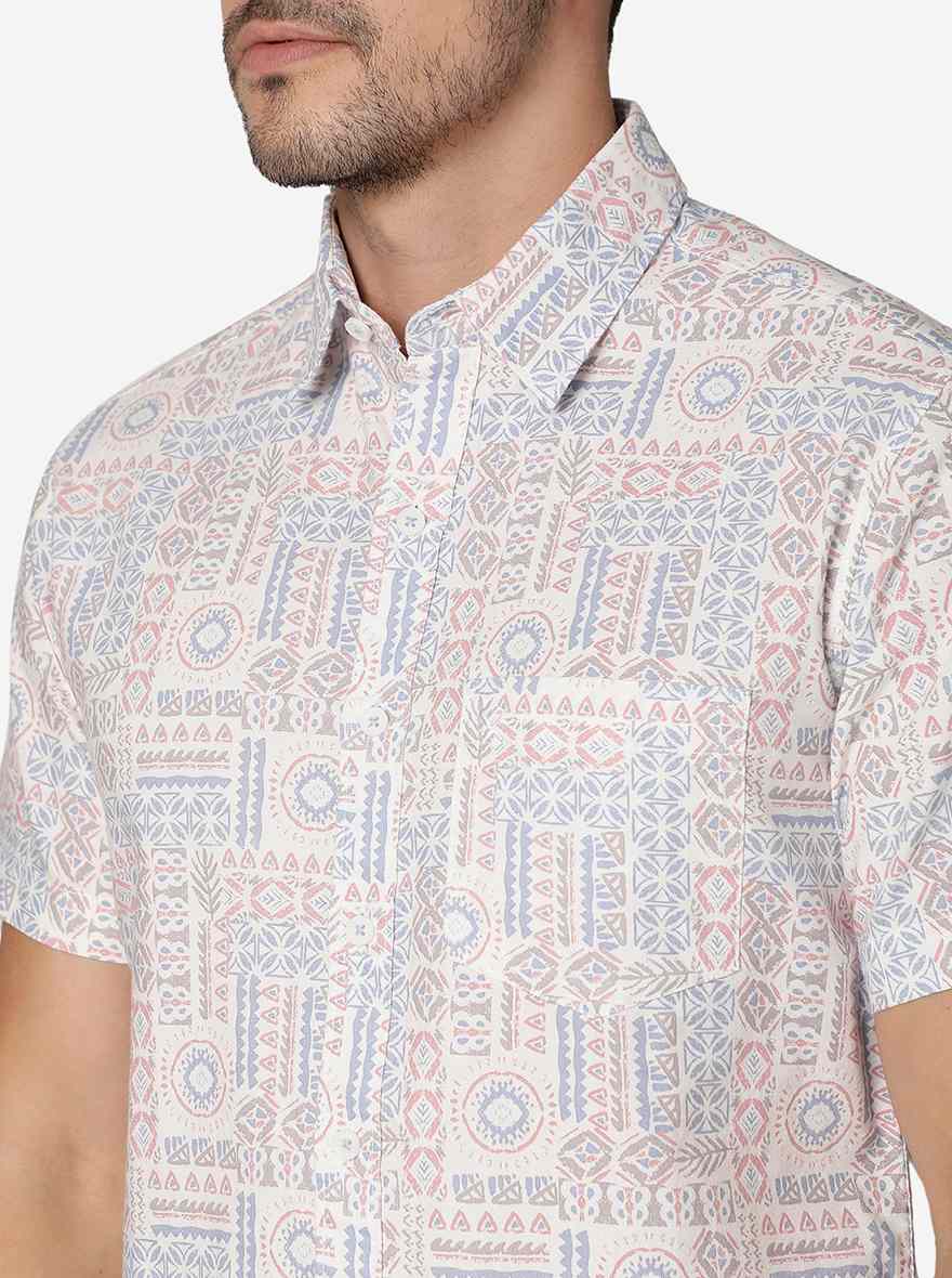 Pink Printed Slim Fit Casual Shirt | Greenfibre