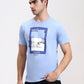 Sky Blue Printed Slim Fit T-Shirt | Greenfibre