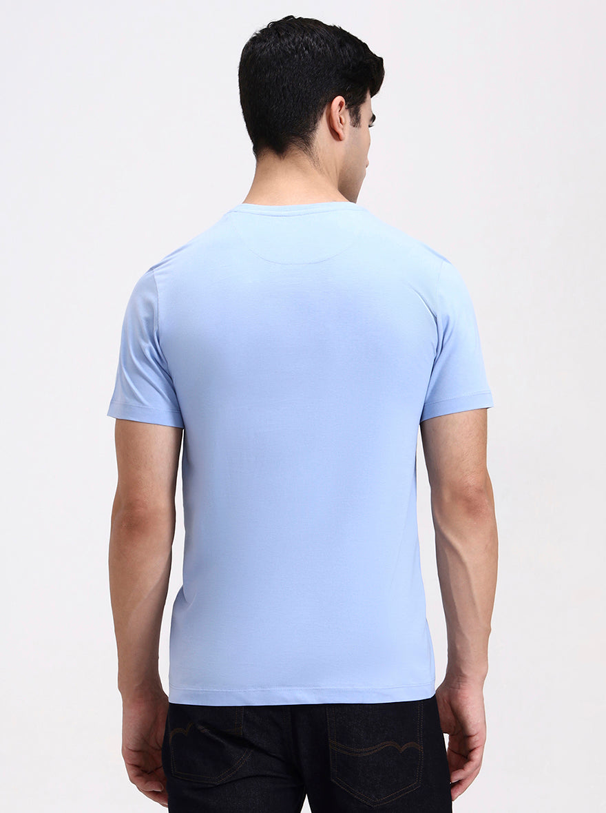 Sky Blue Printed Slim Fit T-Shirt | Greenfibre