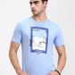 Sky Blue Printed Slim Fit T-Shirt | Greenfibre