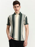 Green & White Striped Slim Fit Polo T-Shirt | Greenfibre