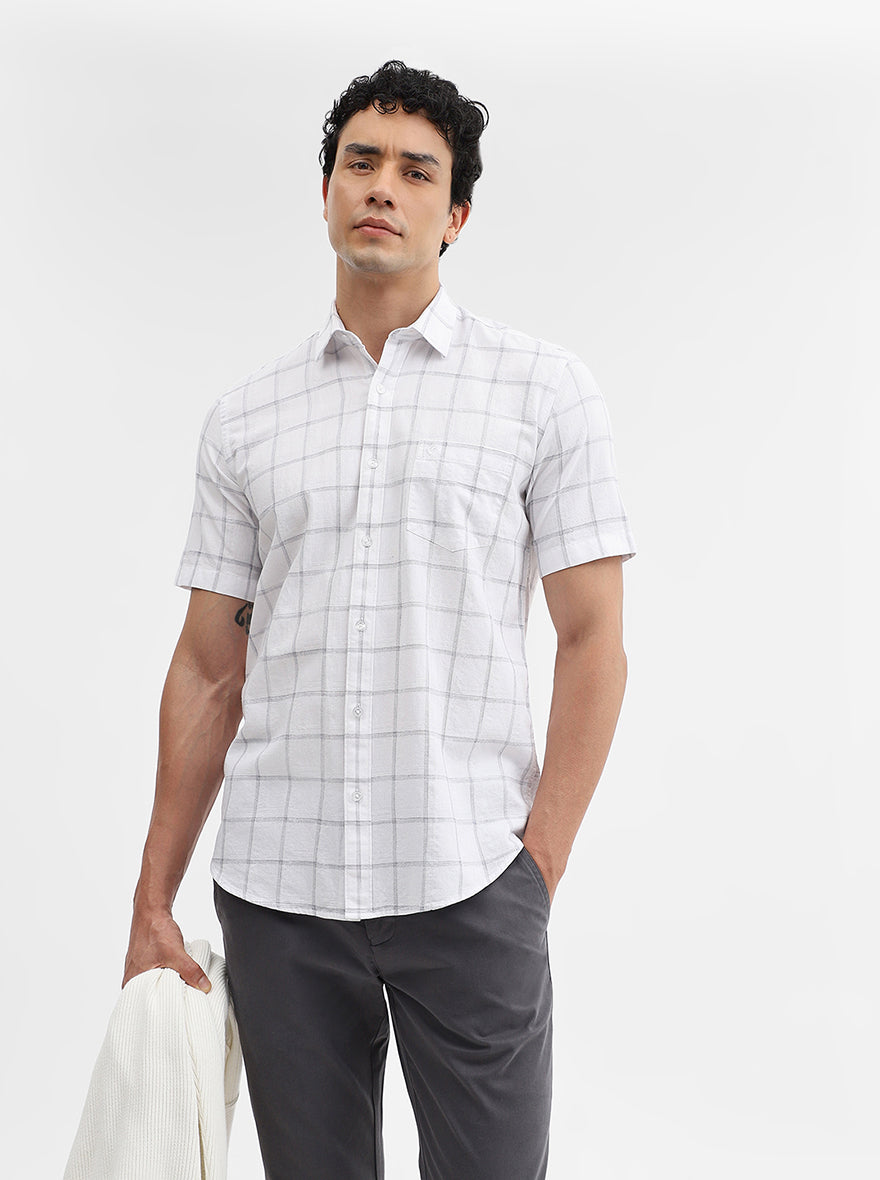 White Checked Smart Fit Semi Casual Shirt | Greenfibre