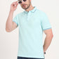 Aqua Blue Solid Slim Fit Polo T-Shirt | Greenfibre
