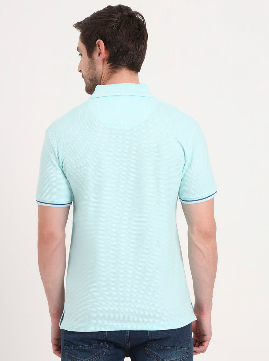 Aqua Blue Solid Slim Fit Polo T-Shirt | Greenfibre