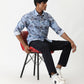 Aqua Blue Printed Slim Fit Casual Shirt | Greenfibre