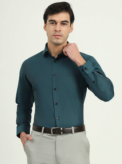 Teal Green Solid Slim Fit Party Wear Shirt | Greenfire