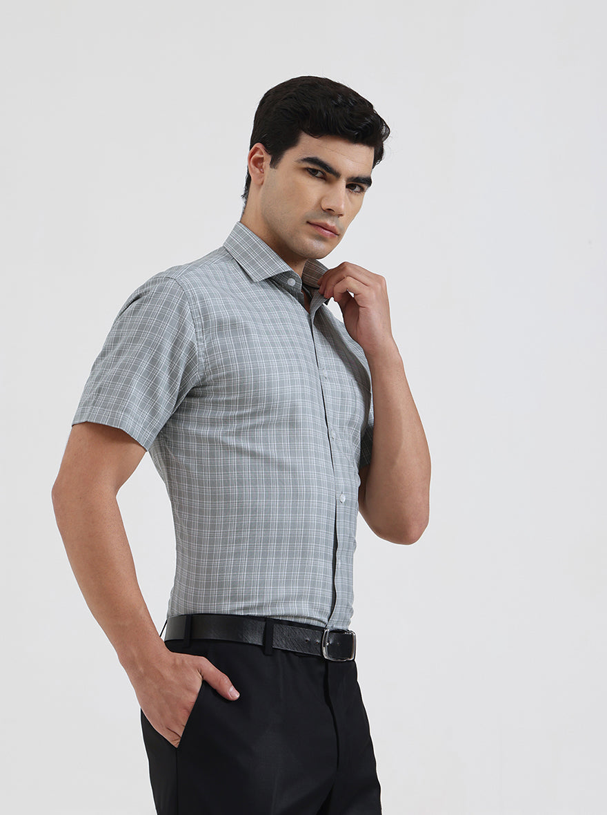 Grey Checked Regular Fit Formal Shirt | Greenfibre