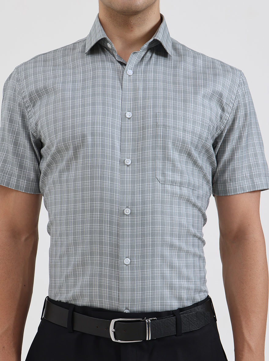 Grey Checked Regular Fit Formal Shirt | Greenfibre