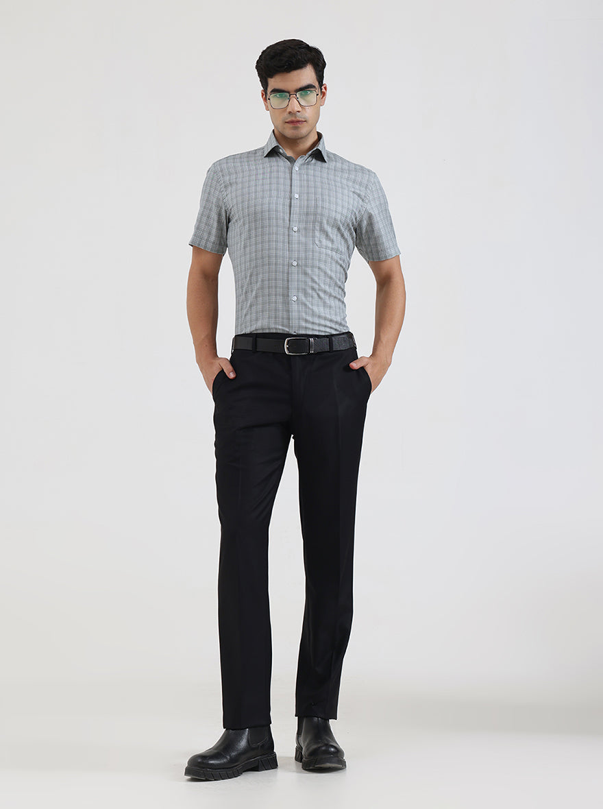 Grey Checked Regular Fit Formal Shirt | Greenfibre