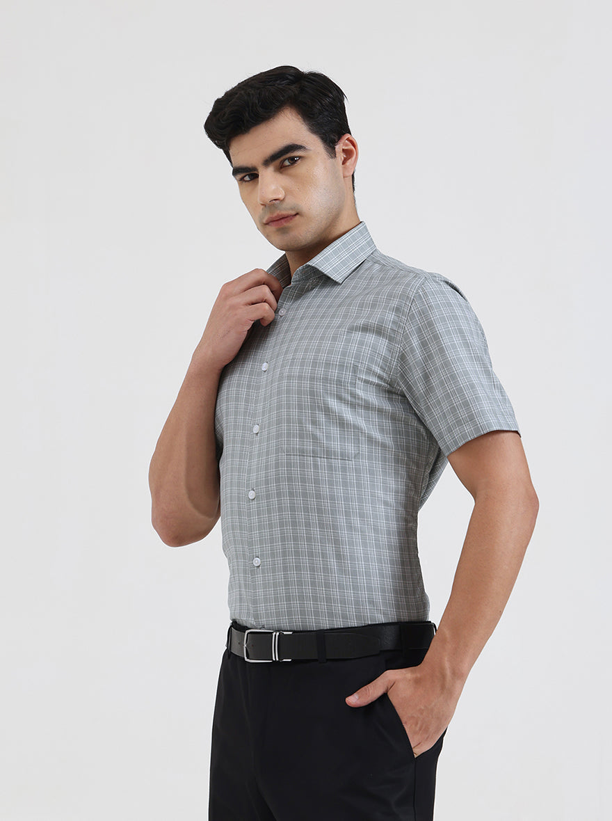 Grey Checked Regular Fit Formal Shirt | Greenfibre