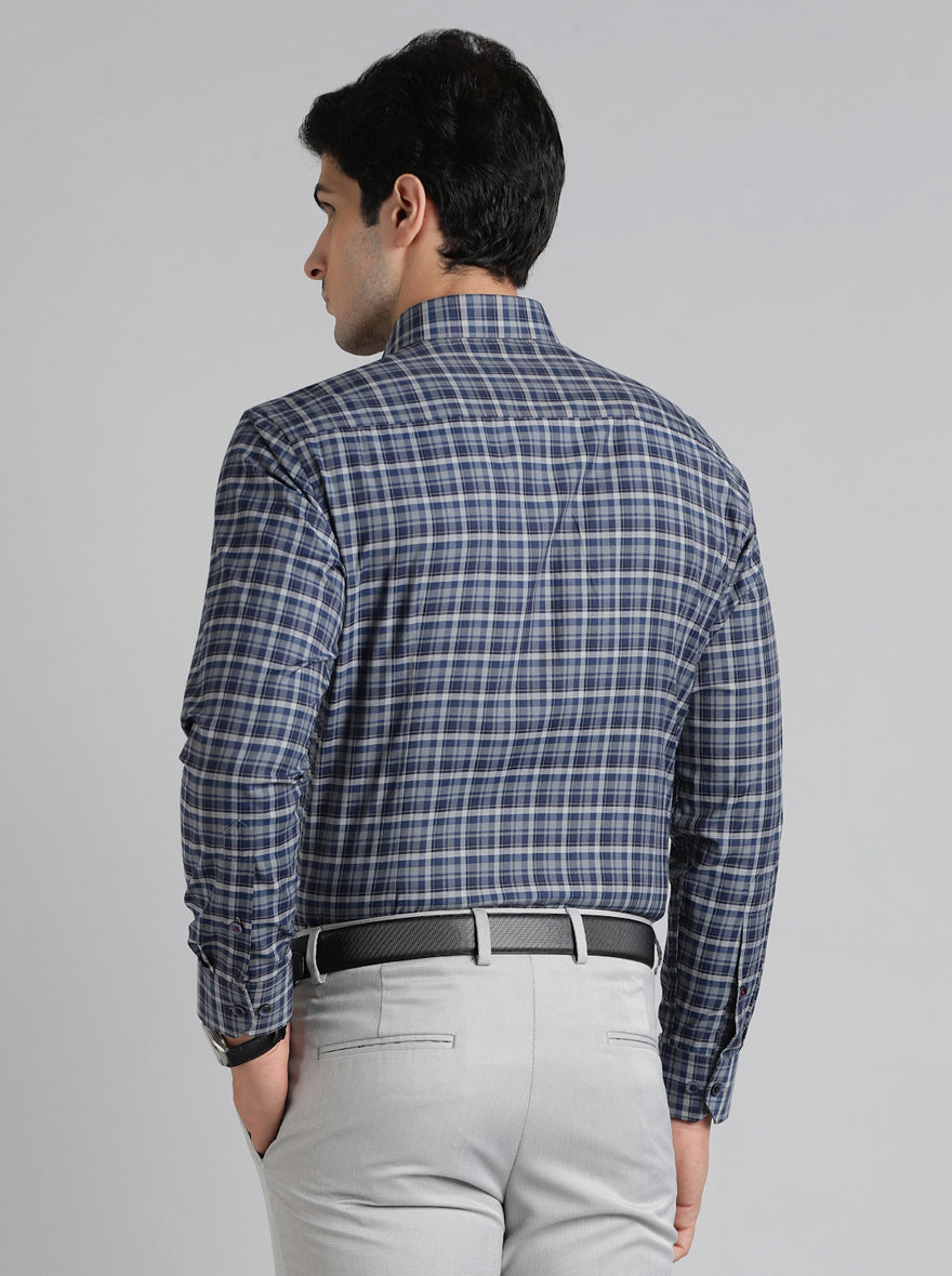 Blue Checked Slim Fit Formal Shirt | Greenfibre