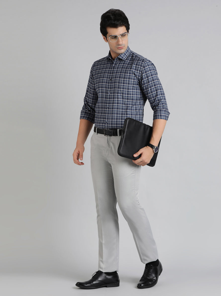 Blue Checked Slim Fit Formal Shirt | Greenfibre