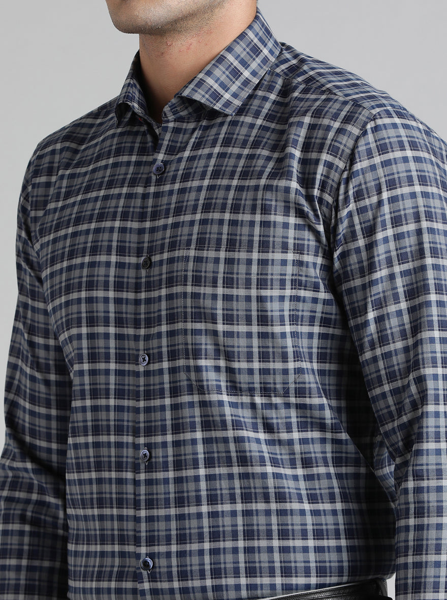 Blue Checked Slim Fit Formal Shirt | Greenfibre