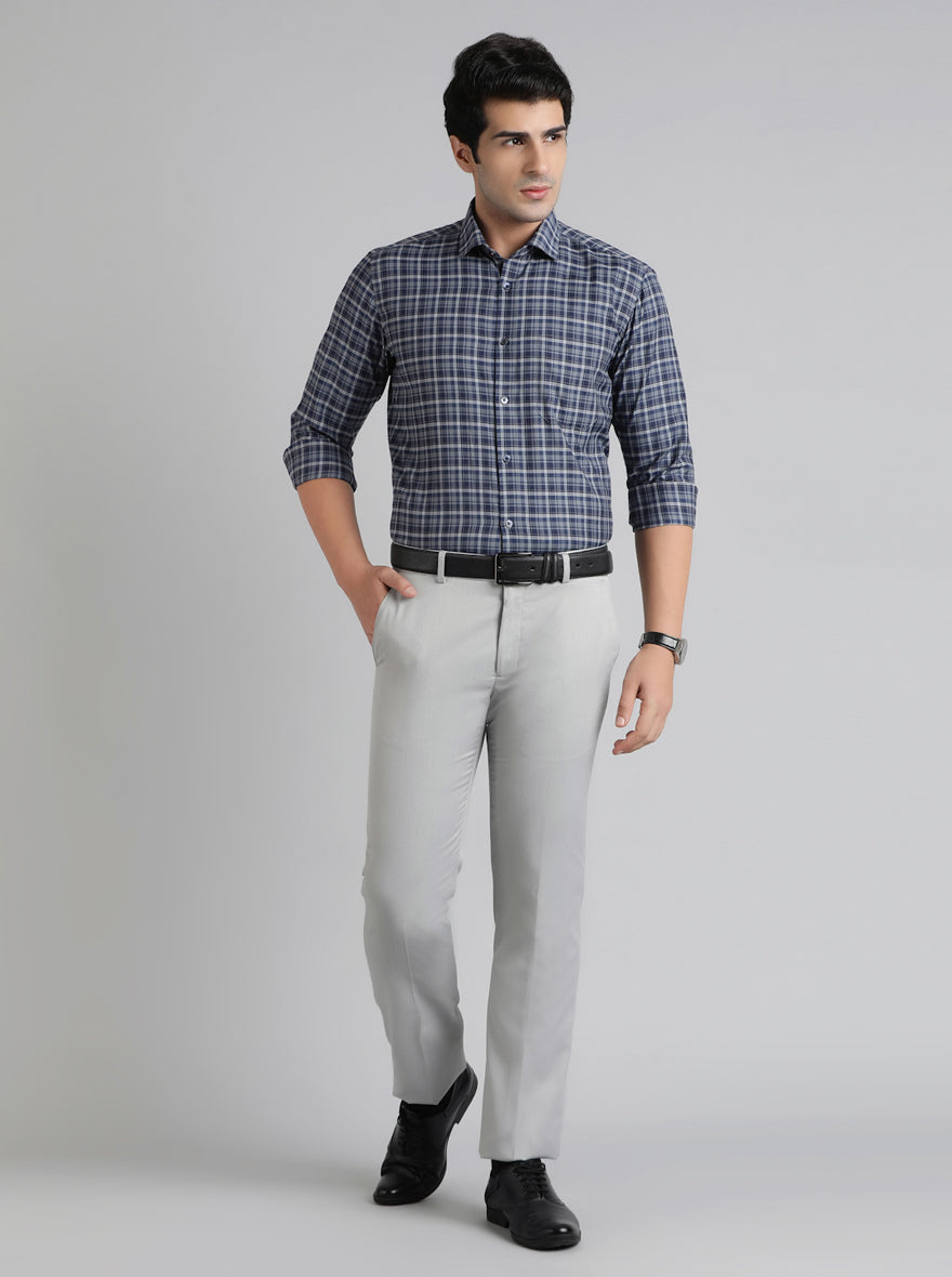 Blue Checked Slim Fit Formal Shirt | Greenfibre