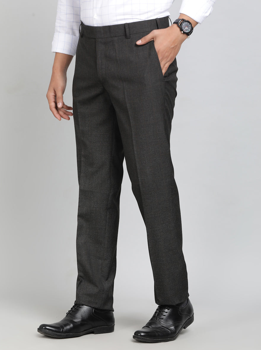 Coffee Brown Checked Slim Fit Formal Trouser | Greenfibre