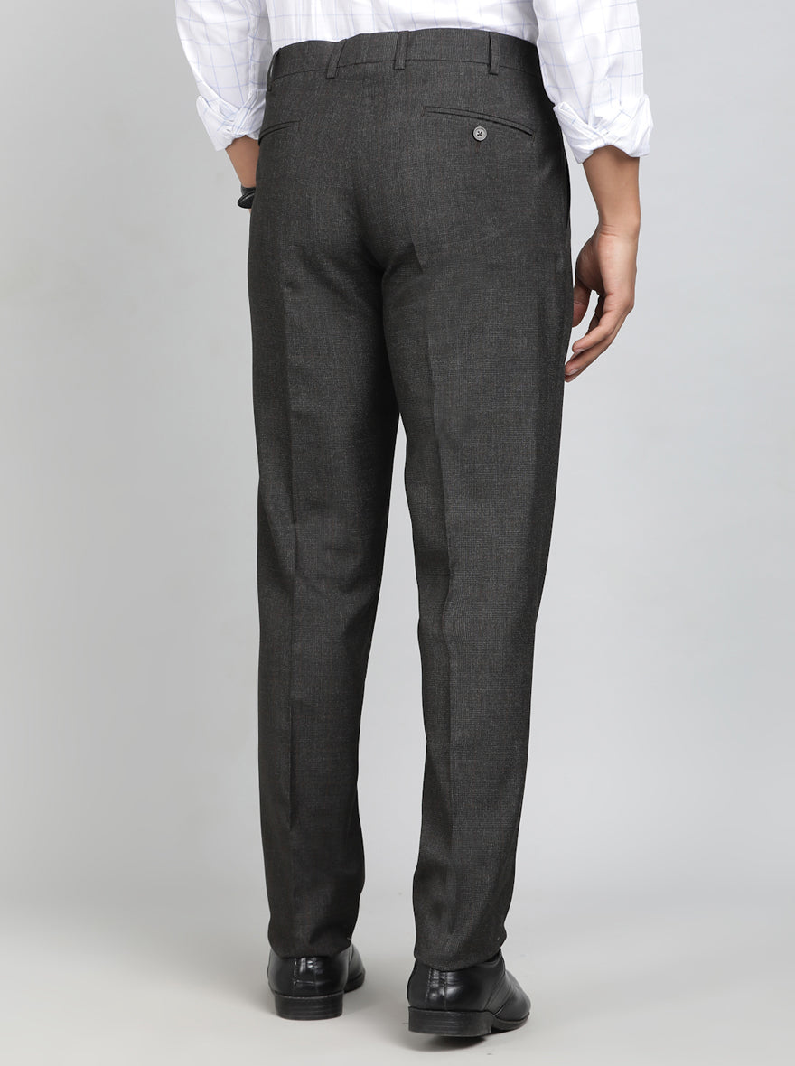 Coffee Brown Checked Slim Fit Formal Trouser | Greenfibre