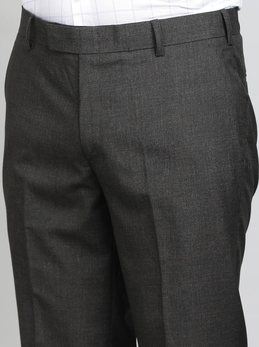 Coffee Brown Checked Slim Fit Formal Trouser | Greenfibre