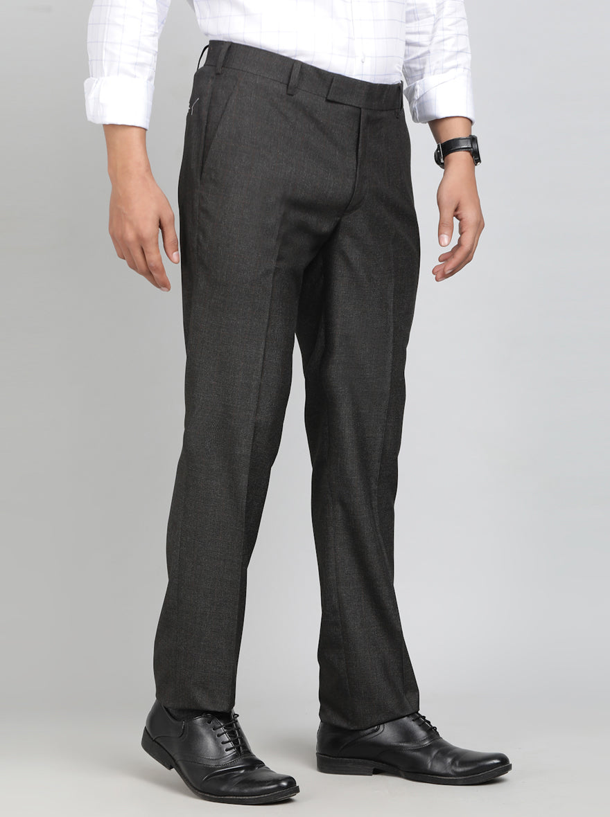 Coffee Brown Checked Slim Fit Formal Trouser | Greenfibre