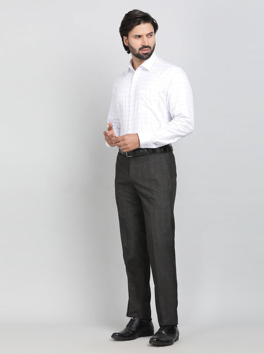 Coffee Brown Checked Slim Fit Formal Trouser | Greenfibre