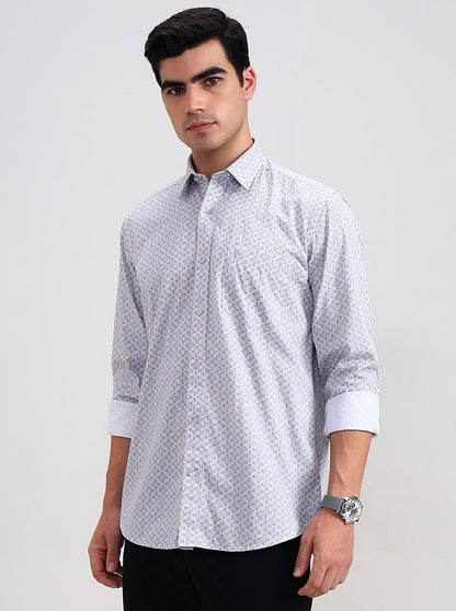 Grey Printed Smart Fit Semi Casual Shirt | Greenfibre