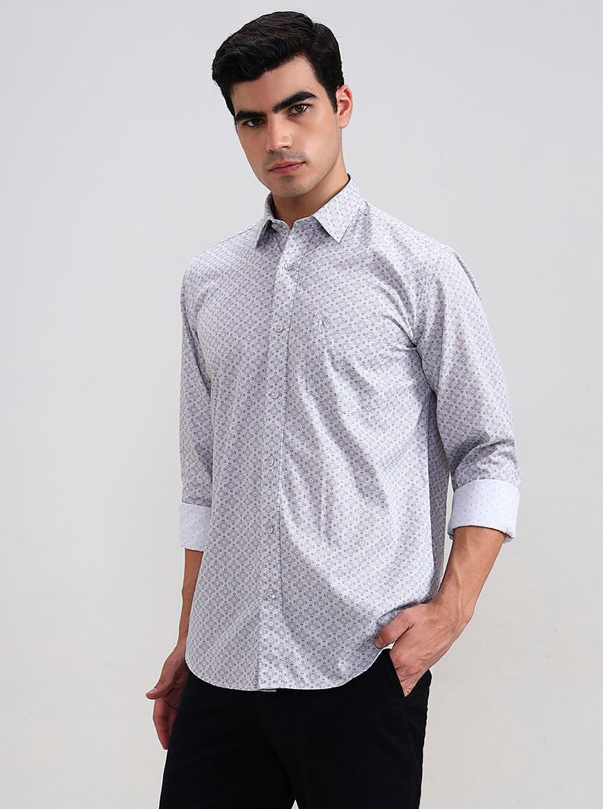 Grey Printed Smart Fit Semi Casual Shirt | Greenfibre