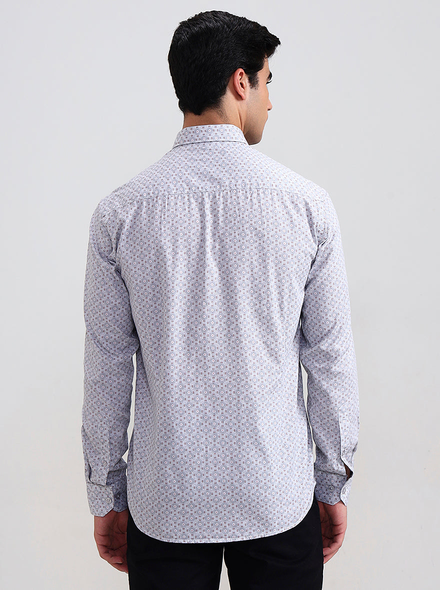 Grey Printed Smart Fit Semi Casual Shirt | Greenfibre