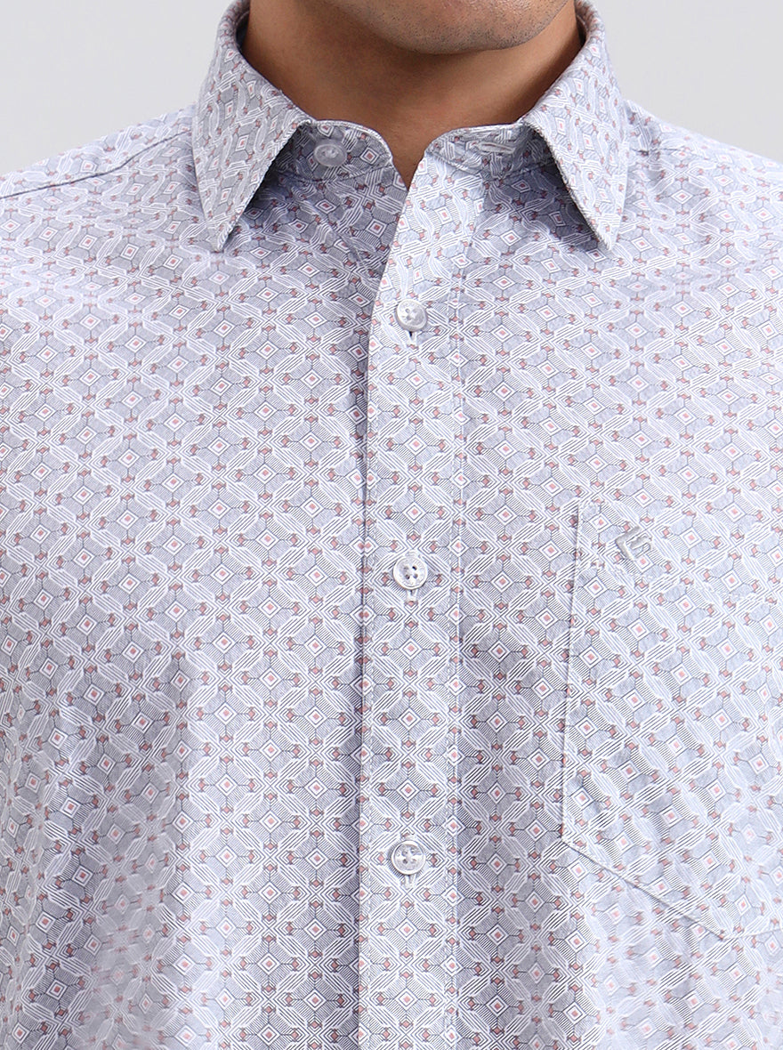 Grey Printed Smart Fit Semi Casual Shirt | Greenfibre